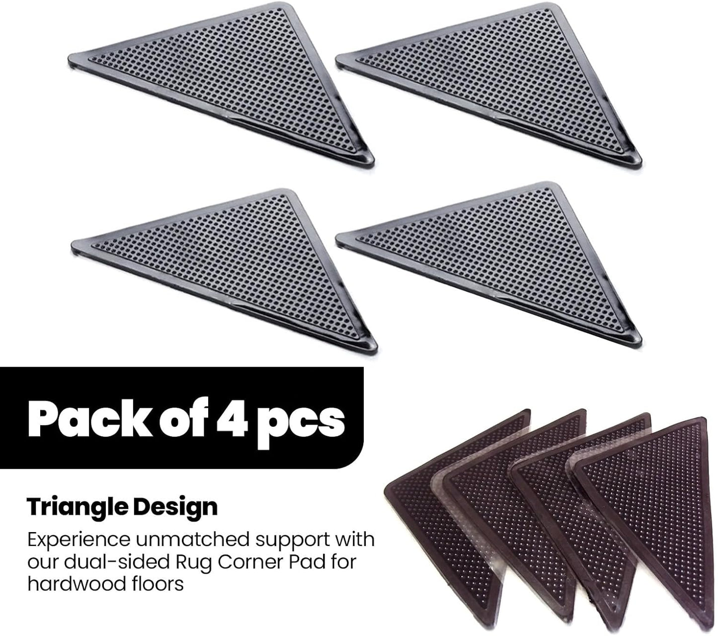 Muddy Mat® Heavy Duty Non-Slip Rug Corner Pads - Double-Sided Adhesive for Hardwood Floors | Pack of 4