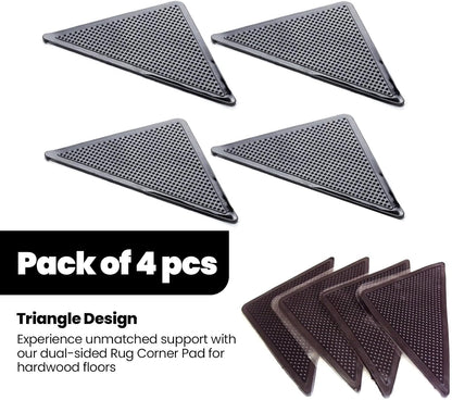 Muddy Mat® Heavy Duty Non-Slip Rug Corner Pads - Double-Sided Adhesive for Hardwood Floors | Pack of 4