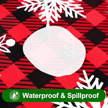 Smiry Waterproof Vinyl Tablecloth with Flannel Backing 60x102 Black & Red - Rectangular Snowflake Xmas