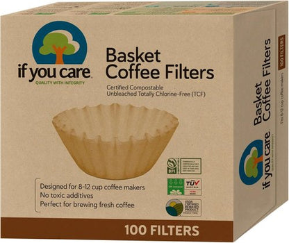If You Care Unbleached Coffee Filters - 8 Inch Basket Style, Chlorine-Free & Compostable (100 Count)