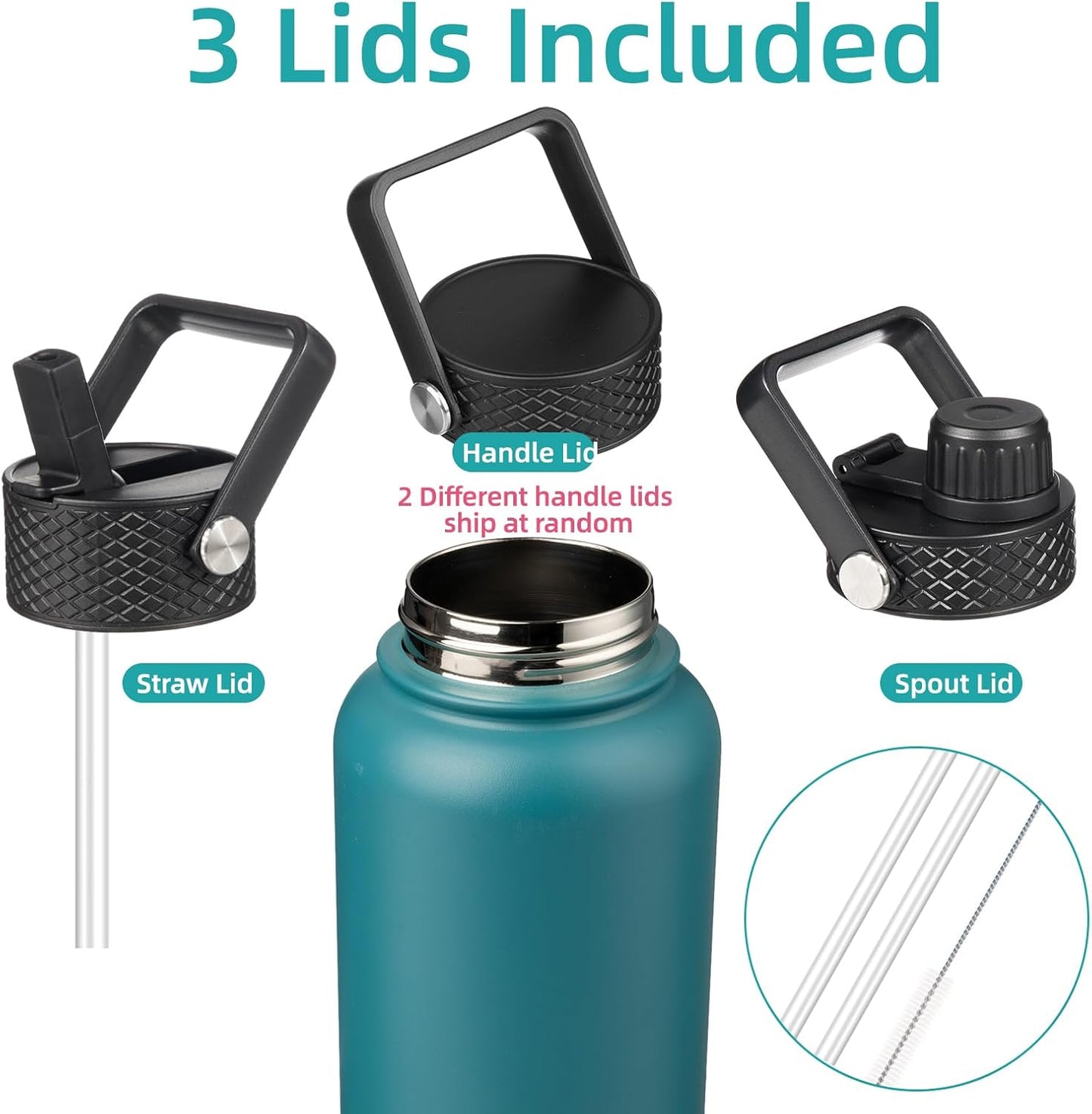 Skiennix 32 Oz Insulated Stainless Steel Water Bottle - Lightweight & Durable | Light Blue