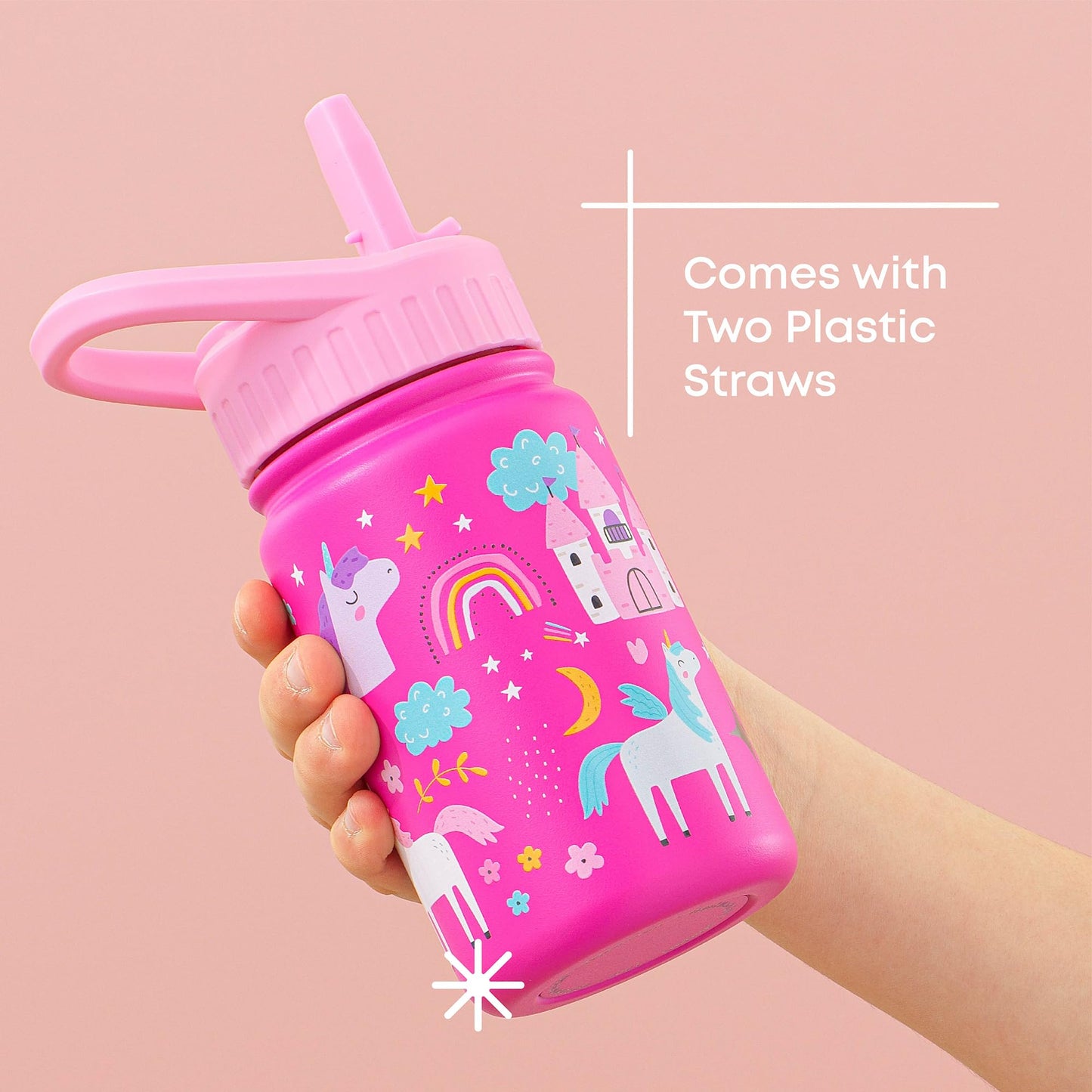 JoyJolt Kids Water Bottle with Straw Lid, 12oz Small Stainless Steel Reusable Tumbler for Toddlers, Girls, Boys, or Teen, Vacuum Insulated Water Bottle for School, Travel, and Outdoors, Leakproof