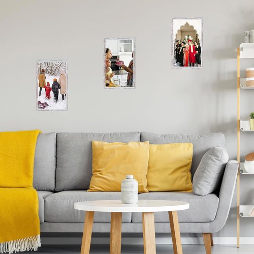JCJMY Rustic White Picture Frame - 8.5x14 Wall Mounting for Horizontal or Vertical Display | Shatter-Resistant Plexiglass