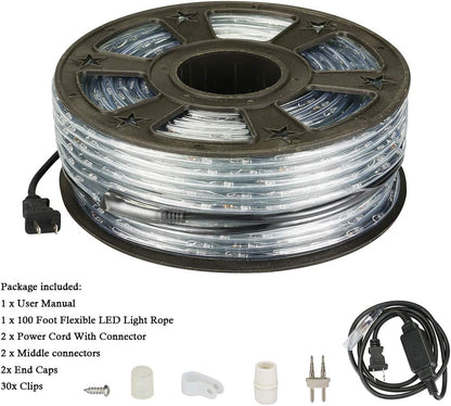 Skiennix 100Ft LED Rope Lights - Warm White, Waterproof Indoor/Outdoor, Cuttable Design for Garden & Holiday Decor