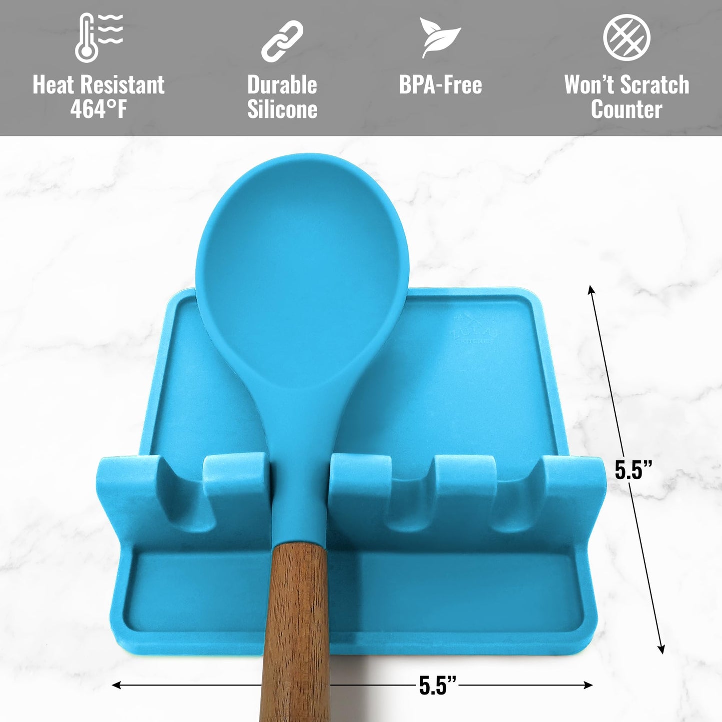 Zulay Kitchen Silicone Utensil Rest with Drip Pad for Multiple Utensils - BPA-Free, Heat-Resistant Spoon Rest & Spoon Holder for Stove Top - Kitchen Utensil Holder for Ladles & Tongs - Blue