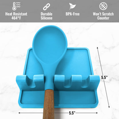 Zulay Kitchen Silicone Utensil Rest with Drip Pad for Multiple Utensils - BPA-Free, Heat-Resistant Spoon Rest & Spoon Holder for Stove Top - Kitchen Utensil Holder for Ladles & Tongs - Blue