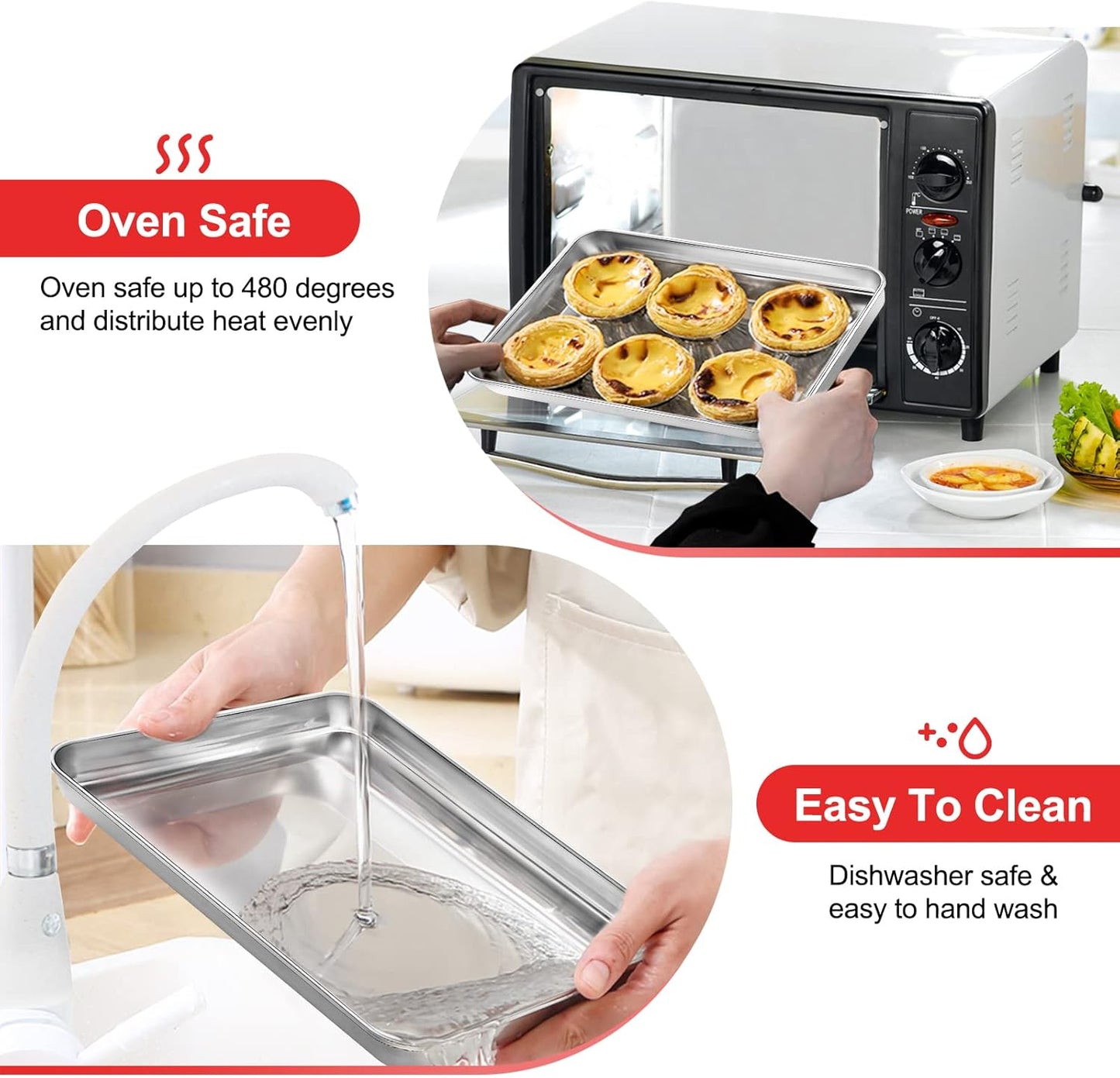 Skiennix Stainless Steel Baking Sheet - Non-Toxic Cookie Tray | 9 x 7 Inch, Easy Clean & Dishwasher Safe