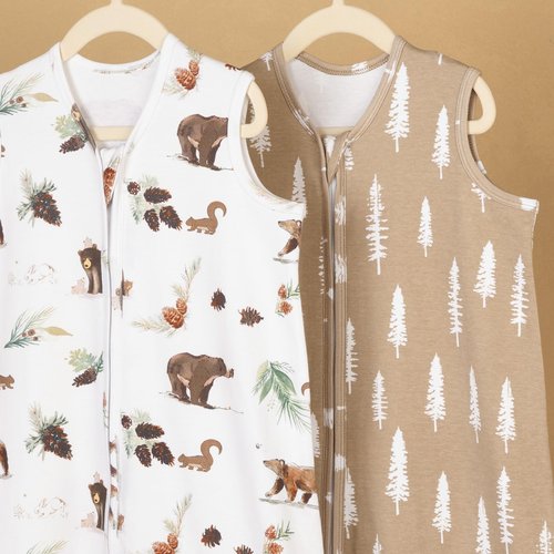 david's kids 100% Organic Cotton Baby Sleep Sack 6-12 Months, Soft Baby Wearable Blankets with 2-Way Zipper, 2 Pack Comfy Sleeping Bags for Infant Newborn Boys Girls, Medium Size, Woodland