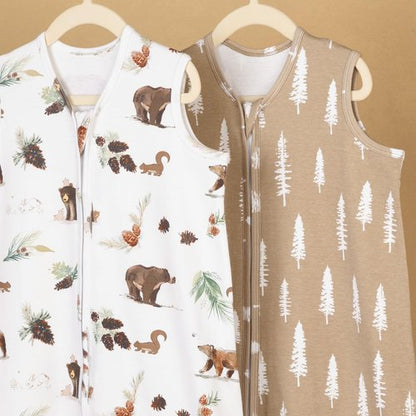 david's kids 100% Organic Cotton Baby Sleep Sack 6-12 Months, Soft Baby Wearable Blankets with 2-Way Zipper, 2 Pack Comfy Sleeping Bags for Infant Newborn Boys Girls, Medium Size, Woodland