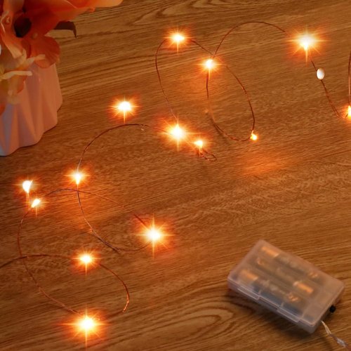 Ariceleo Mini Halloween Fairy Lights - 4 Pack Battery Operated Copper Wire String Lights | 16ft Orange for Bedroom & Party Decor