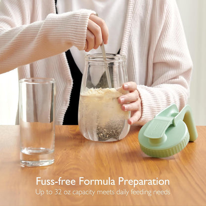 Momcozy Breast Milk Pitcher - No Leak Glass Storage Container for Easy Baby Formula | Green, Heat & Cold Resistant