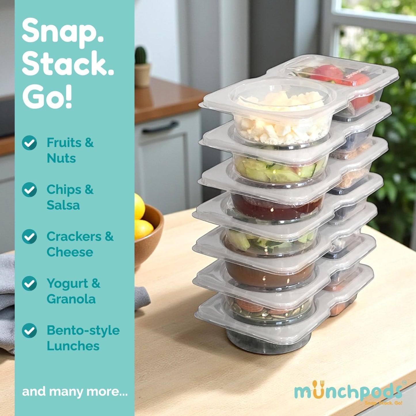 Skiennix Reusable Snack Containers - 20 Pack with Lids for Portion Control | Double Compartment for Kids' Meals
