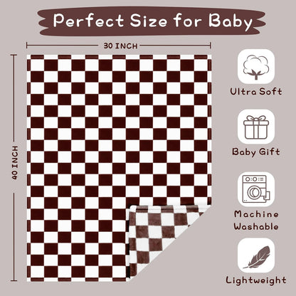 Yurhap Checkered Baby Blanket - Super Soft Fleece for Boys & Girls | 30x40 Inch, Brown