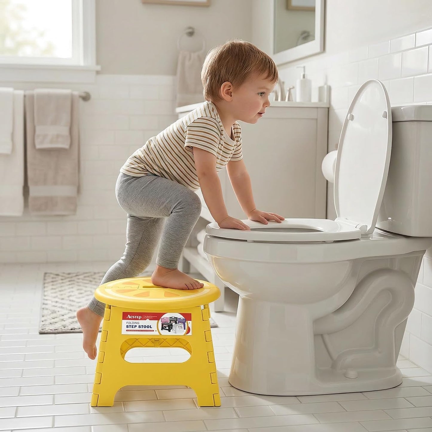 ACSTEP Folding Step Stool - Sturdy 9-Inch Collapsible Design | Supports Up to 265 lbs - Lemon Yellow
