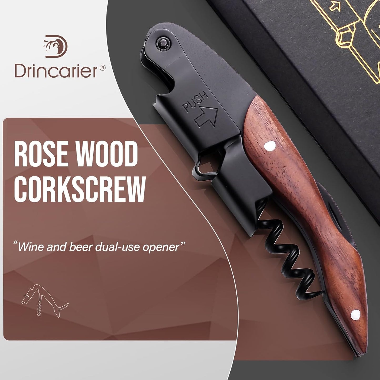 wine opener Professional Corkscrews for Wine Bottles w/Foil Cutter and Cap Remover - Manual Wine Key for Servers, Waiters, Bartenders and Home Use - Classic Rosewood