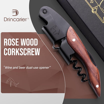 wine opener Professional Corkscrews for Wine Bottles w/Foil Cutter and Cap Remover - Manual Wine Key for Servers, Waiters, Bartenders and Home Use - Classic Rosewood