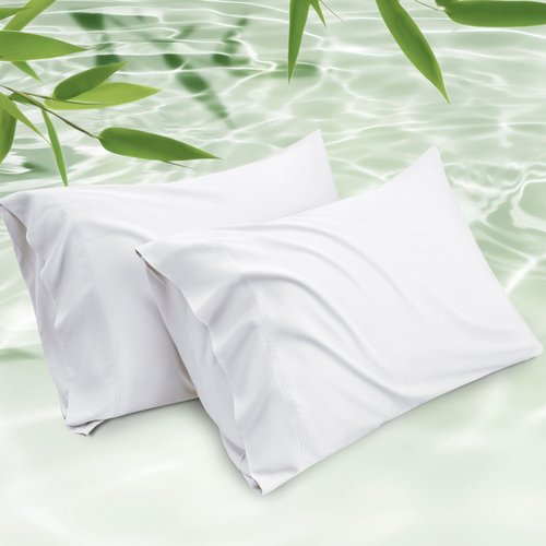 Bedsure White Pillow Cases Set of 2, Cooling Pillow Cases Queen, Rayon Derived from Bamboo Queen Pillowcases, PureWoven Soft Valentines Pillow Covers with Envelope Closure, Gifts, 20x30 Inches