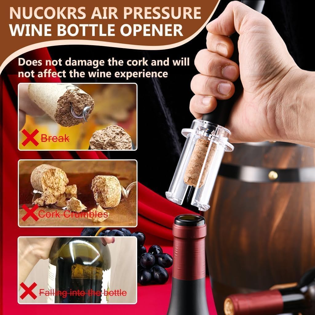 Wine Opener, NUCOKRS Effortlessly Air Pressure Corkscrew, Opens Bottles in 3-7 Pumps, No Electricity, Easy to Use, Gift for Wine Lovers