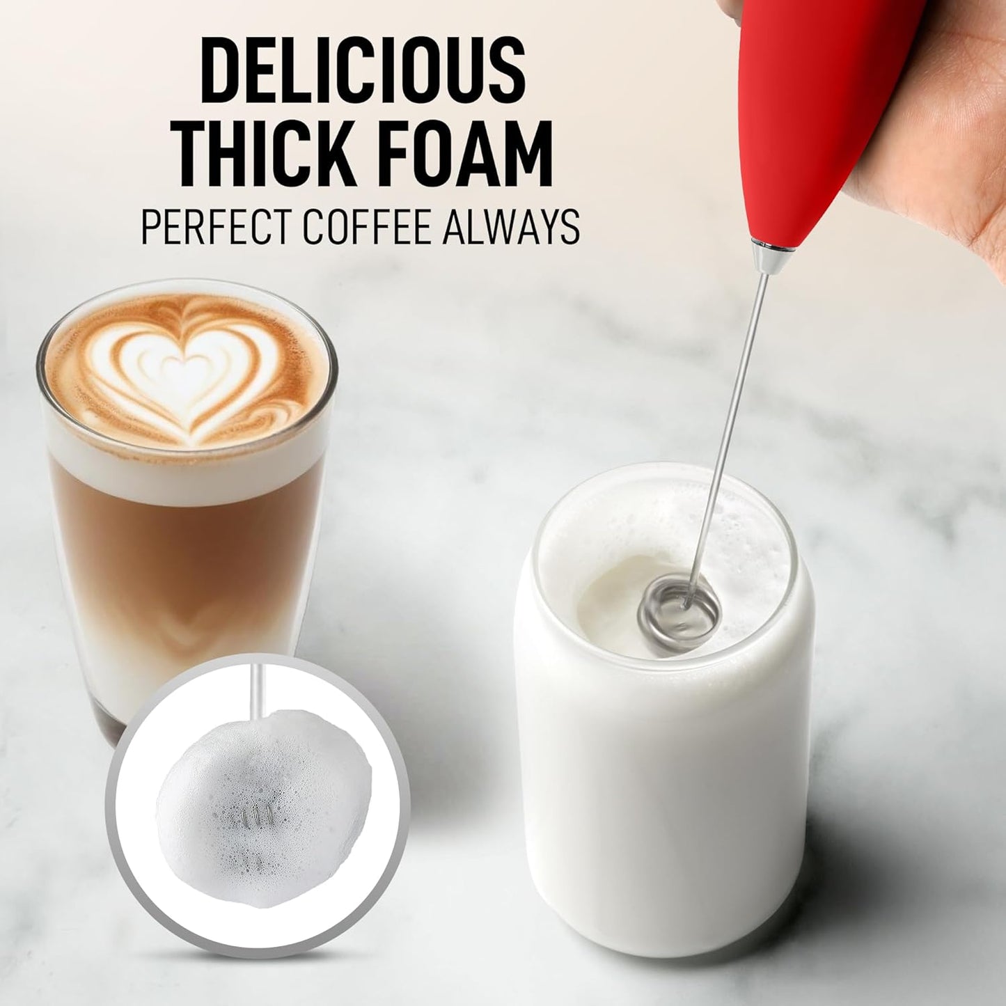 Zulay Kitchen Whisk Milk Frother - Powerful Handheld Foam Maker for Coffee & Lattes | Includes 4 Duracell Batteries
