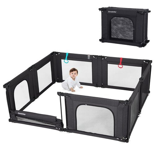 Doradotey Baby Playpen - Adjustable Large Playard for Infants & Toddlers | Foldable Mesh Design, Black 180x200x68cm