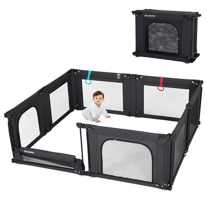 Doradotey Baby Playpen - Adjustable Large Playard for Infants & Toddlers | Foldable Mesh Design, Black 180x200x68cm
