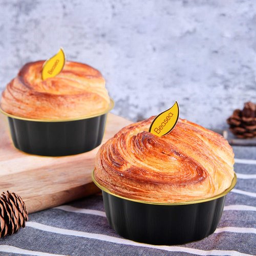 Beasea Disposable Ramekins 8oz, 100 Pack Black Gold Aluminum Foil Cups with Lids, Disposable Creme Brulee Muffin Cupcake Baking Cup Mini Pudding Cups for Party Wedding Birthday