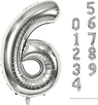 40" Silver Number 6 Balloon by Helium Foil - Large Self-Inflating Birthday Party Decoration for All Ages
