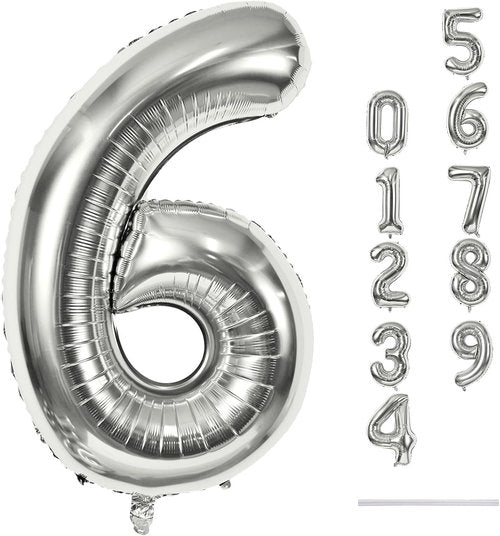 40" Silver Number 6 Balloon by Helium Foil - Large Self-Inflating Birthday Party Decoration for All Ages