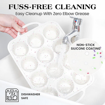 Skiennix Silicone Cupcake Pan Set - Nonstick 12 Cup & Mini 24 Cup Muffin Molds | BPA Free, Cream Color (2 Pcs)