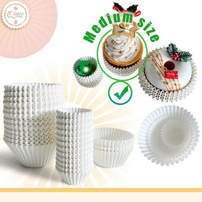 Qiqee 600pcs White Cupcake Liners - Food Grade Baking Cups for Muffins | Standard Size, No Smell