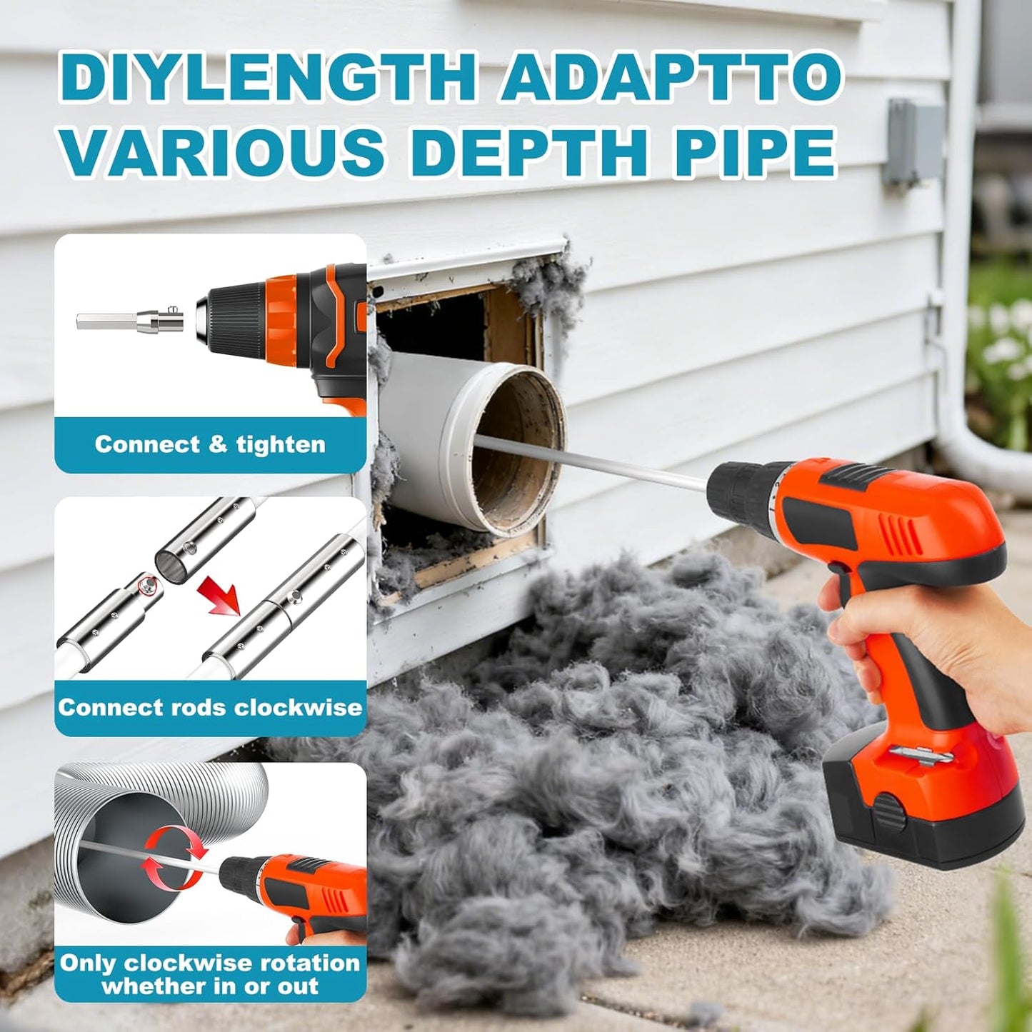 Sealegend Dryer Vent Cleaner Kit - 40 Feet Flexible Quick-Snap Brush with Drill Attachment | Easy Lint Removal