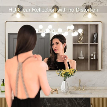 LOAAO Gold Bathroom Mirror - 60”x30” Rounded Rectangle Design | Anti-Rust Tempered Glass, Wall-Mounted
