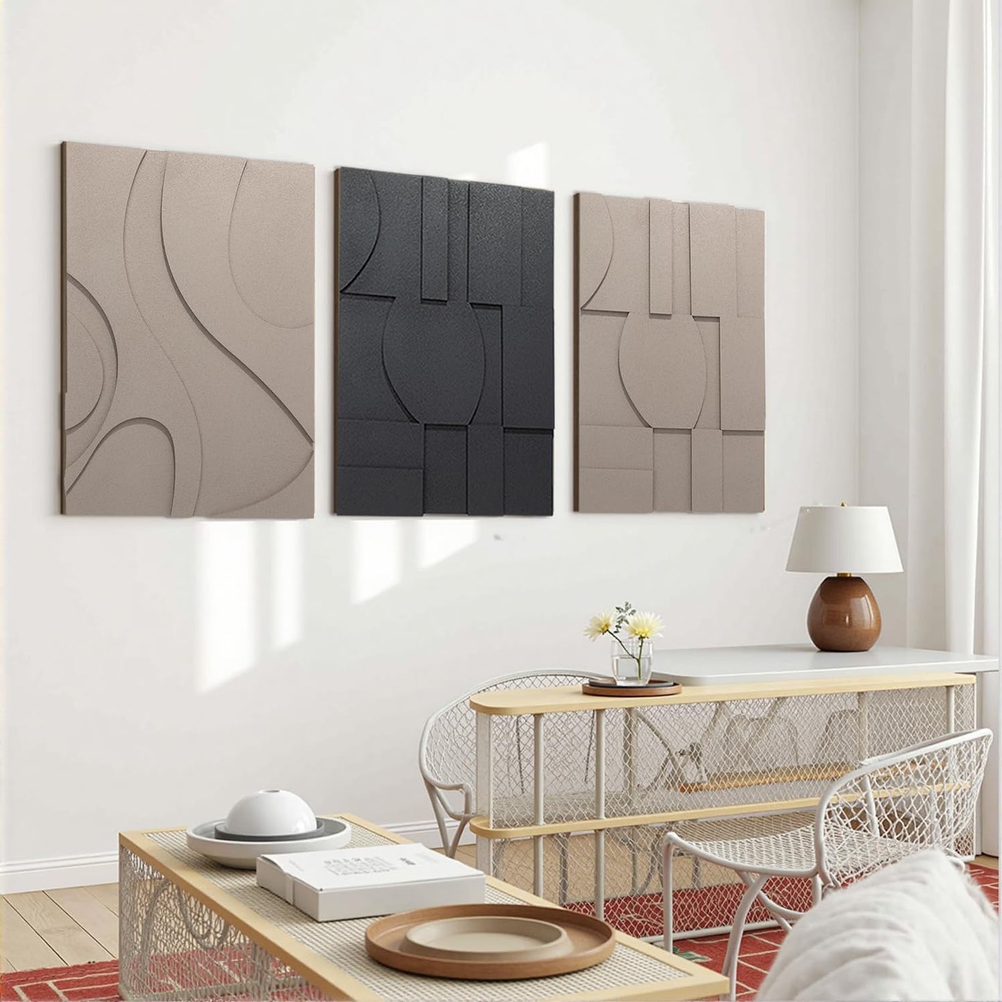 OIUYTOH 3D Textured Abstract Wall Art - Modern Black and Beige Geometric Design | 24x36 In for Living Room, Bedroom, Office
