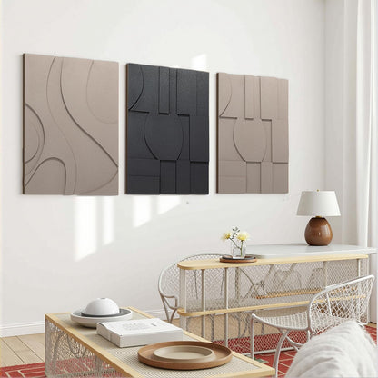 OIUYTOH 3D Textured Abstract Wall Art - Modern Black and Beige Geometric Design | 24x36 In for Living Room, Bedroom, Office
