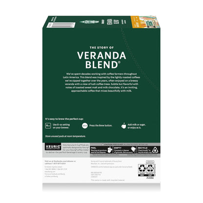 Starbucks K-Cup Coffee Pods - Blonde Roast Veranda Blend for Hot or Iced Coffee | 22 Pods