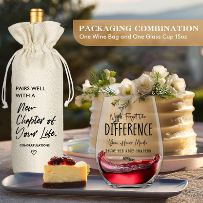 New Job Gifts Wine Glass, Farewell Gifts for Coworkers Women Men, Funny New Job Glass and Wine Bag Set, Going Away Gift for Friends Boss Colleague, Pairs Well With a New Chapter of Your Life