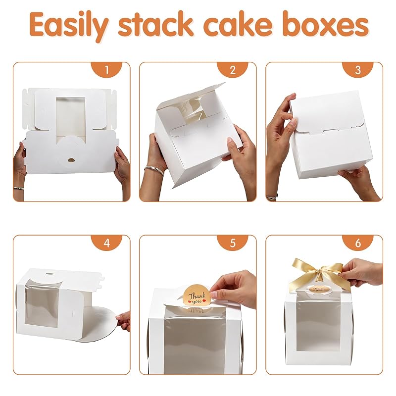 KPOSIYA 60 Pack 6x6x6 Inch White Cake Boxes with Windows, 6 Inch Cake Boards & Accessories - Variation: white+30+6x6x6