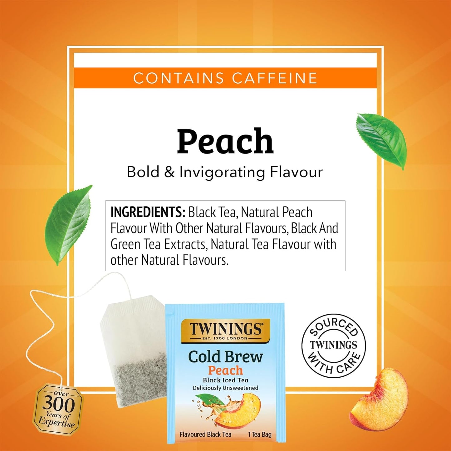 Twinings Peach Cold Brew Iced Tea Bags - Unsweetened Flavored Black Tea, Caffeinated | 20 Count (Pack of 6)