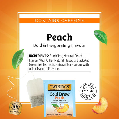 Twinings Peach Cold Brew Iced Tea Bags - Unsweetened Flavored Black Tea, Caffeinated | 20 Count (Pack of 6)