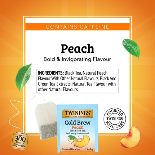 Twinings Peach Cold Brew Iced Tea Bags, 20 Count (Pack of 6), Unsweetened Flavoured Black Tea, Caffeinated, 120 Teabags