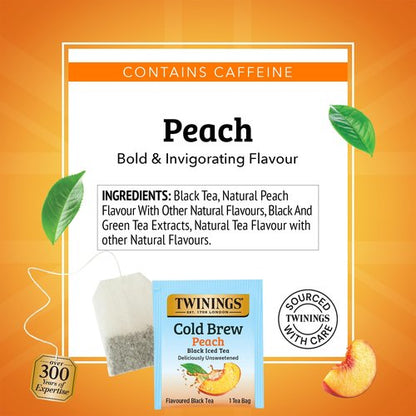 Twinings Peach Cold Brew Iced Tea Bags, 20 Count (Pack of 6), Unsweetened Flavoured Black Tea, Caffeinated, 120 Teabags