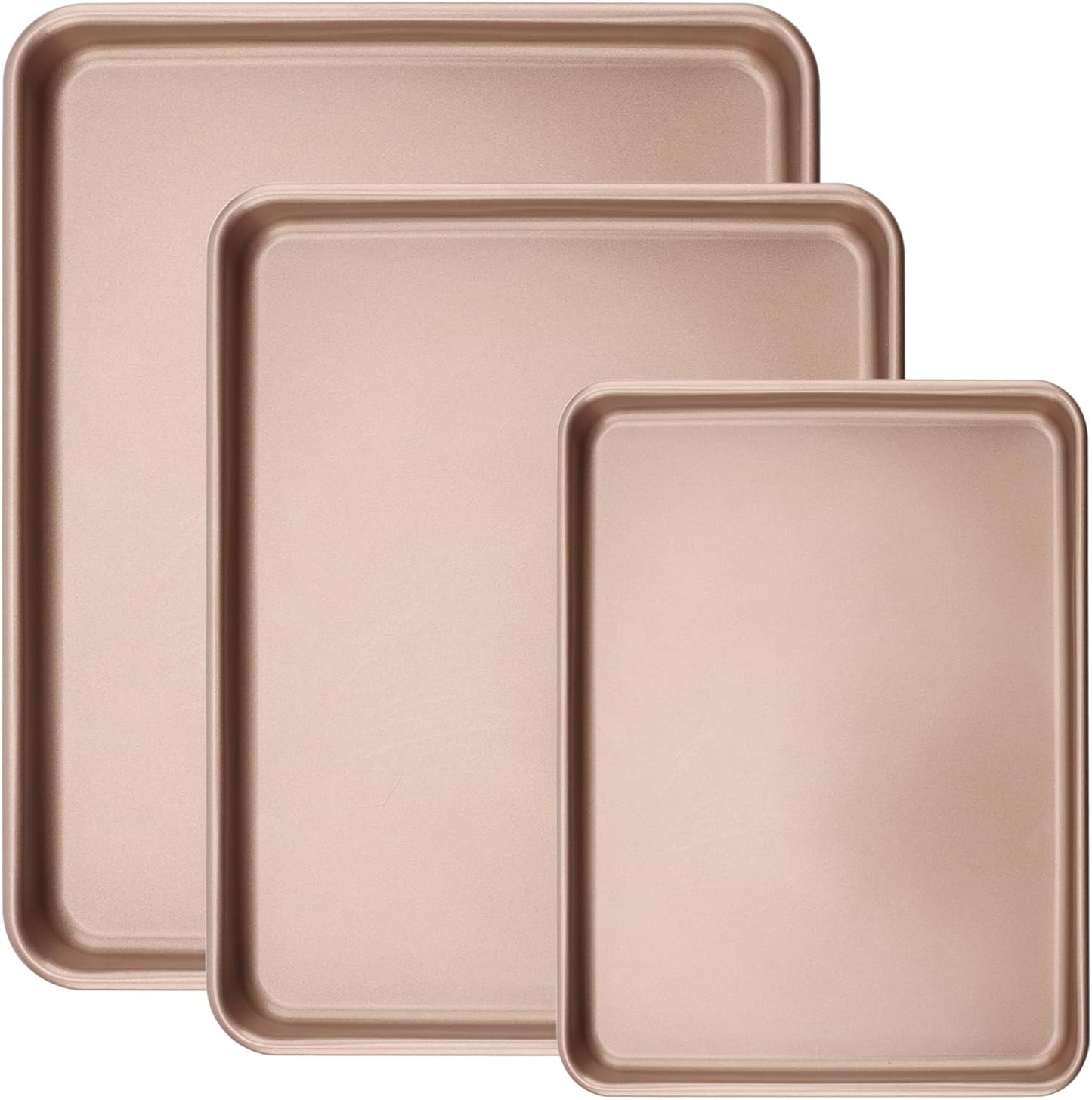 ZOENHOU Nonstick Baking Sheet Pan Set - 3 Sizes (9, 11, 13 Inch) | Rose Gold Cookie & Cake Trays