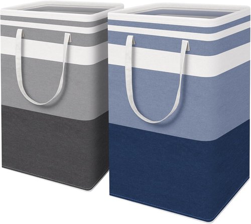 HomeHacks Large Waterproof Laundry Baskets - Collapsible Hampers with Reinforced Handles | Grey & Blue, 88L Each