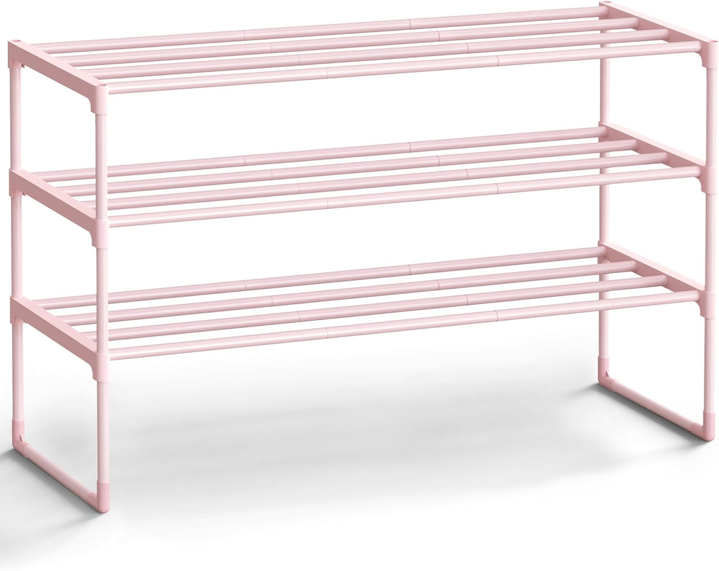 SONGMICS 3-Tier Shoe Rack - Stackable Metal Organizer for 16-20 Pairs | Jelly Pink, 11.8 x 36.2 x 21.7 Inches