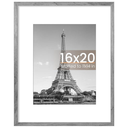 upsimples 16x20 Picture Frame, Display Pictures 11x14 with Mat or 16 x 20 Without, Wall Hanging Poster Frame, Gray, 1 Pack