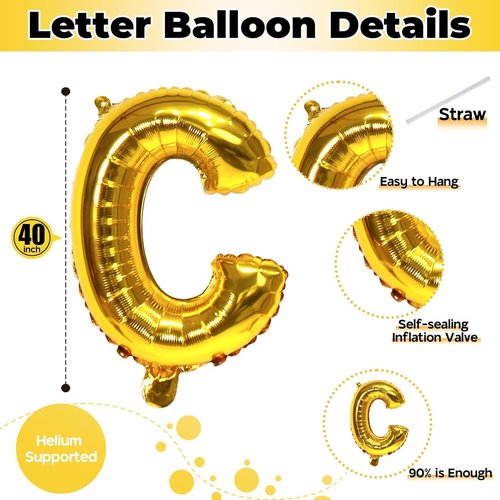 Giant C Gold Alphabet Balloon - 40 Inch Self-Inflating Mylar Letter for Birthday & Graduation Decor