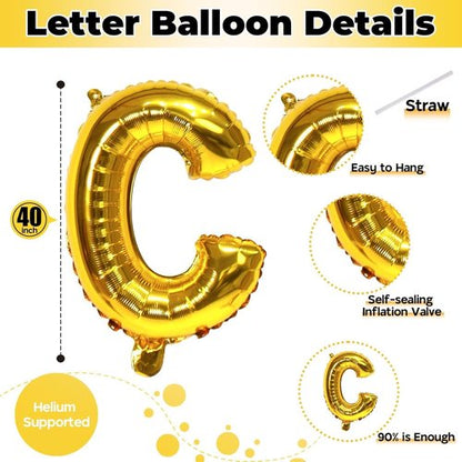 Giant C Gold Alphabet Balloon - 40 Inch Self-Inflating Mylar Letter for Birthday & Graduation Decor