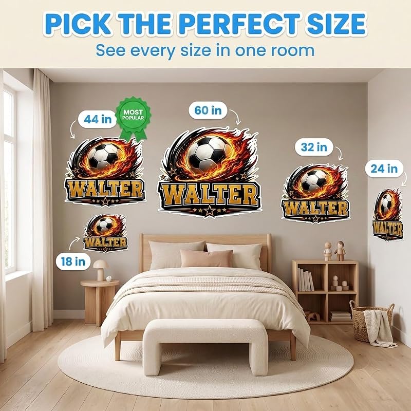 Personalized Soccer Wall Decal with Name - Style 1, Boys Room Football Wall Sticker