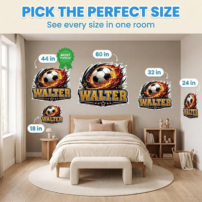 Personalized Soccer Wall Decal with Name - Style 1, Boys Room Football Wall Sticker