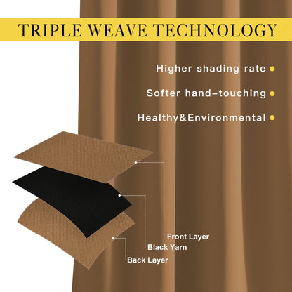 NICETOWN Blackout Curtains for Kids Room - Triple Weave Microfiber Home Thermal Insulated Solid Ring Top Blackout Panels/Drapes for Bedroom(Gold Brown, Set of 2, 46 x 54 Inch)